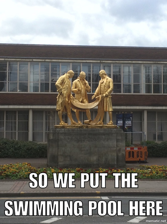Jamie's caption for Boulton, Watt and Murdoch statue in Birmingham